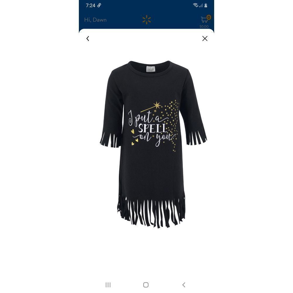 New Girl's 6 Black I Put A Spell on You Halloween Fringe Dress Unique Ba…
